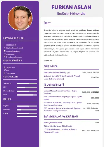 Endüstri Mühendisi CV Örnekleri cv indir